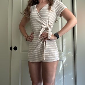 Tan and white striped romper from hem & thread
